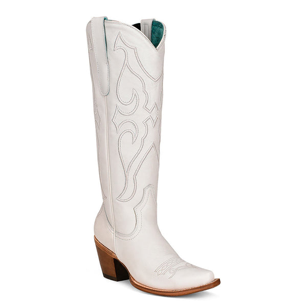 Corral Pure White Inlay & Pullup Strap Snip Toe Western Boots