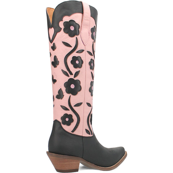 Dingo's Goodness Gracious Black and Pink Leather Almond Toe Boots