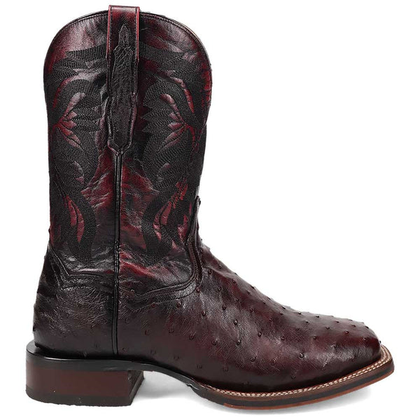 Dan Post Men’s Alamosa Black and Cherry Full Quill Ostrich Boots