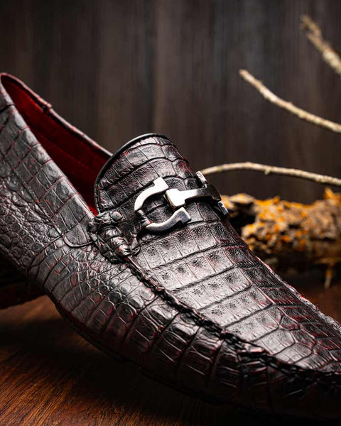 Marco Di Milano Parma Black Cherry Caiman Belly Bit Driving Loafers