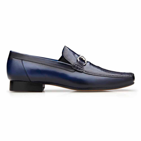 Belvedere Bruno Genuine Ostrich and Italian Calf Navy Loafers for men