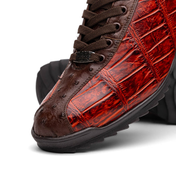 Marco Di Milano SAULO Alligator/Ostrich Cognac Fashion Sneakers