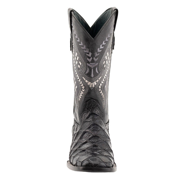 Ferrini Bronco Black Pirarucu Print Square Toe Leather Cowboy Boots