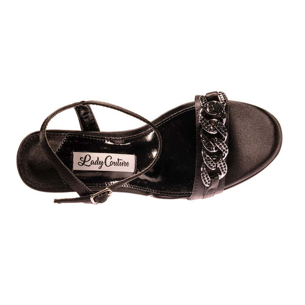 Lady Couture DANCE New Black Platform Sandal With Chain Ornament