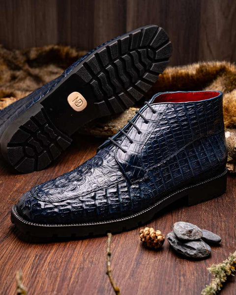 Marco Di Milano Martinelli Genuine Caiman Navy Lace-Up Chukka Boots