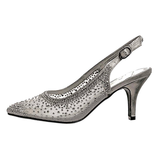 Lady Couture Lola Pewter Embellished Pointed Toe Slingback Pump with 3" Heel