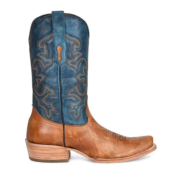 Corral Men's Horseman Toe Sand & Navy Blue Embroidered Boots