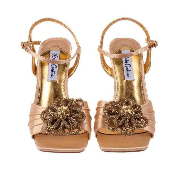 Lady Couture LILLY Gold Rhinestone Ornament Dressy Sandal with a 3.5 Inch Heel