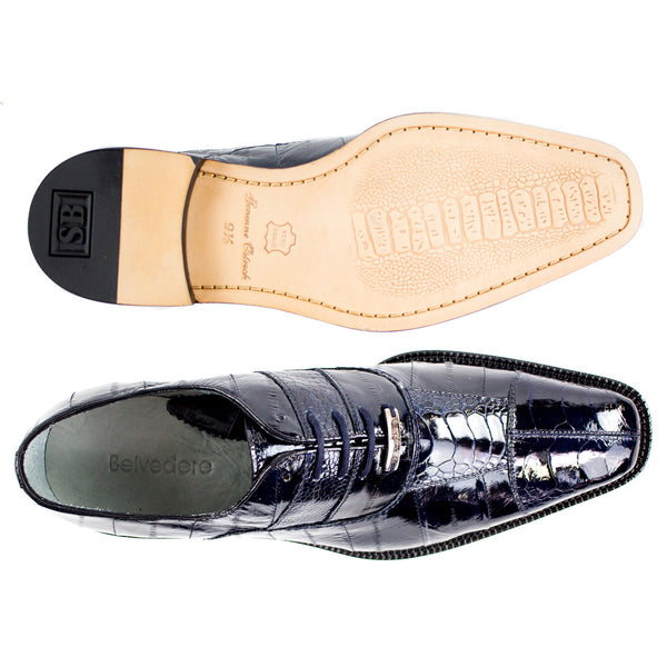 Belvedere Mare Navy Genuine Ostrich & Eel Men's Oxford