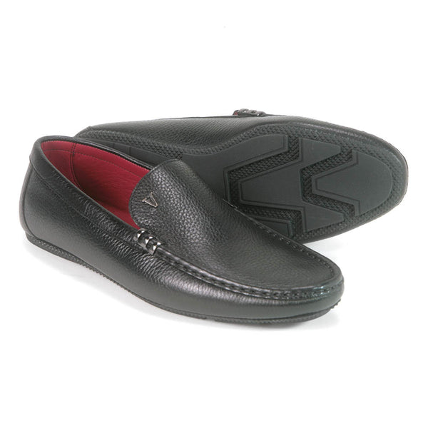 Sigotto Uomo Black Soft Leather Driving Loafer with Side V