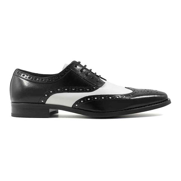 Tinsley Black & White Buffalo Leather Wingtip Oxfords by Stacy Adams