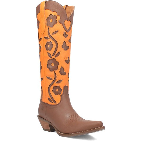 Dingo's Goodness Gracious Brown and Orange Leather Almond Toe Boots