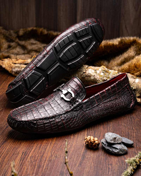 Marco Di Milano Parma Black Cherry Caiman Belly Bit Driving Loafers