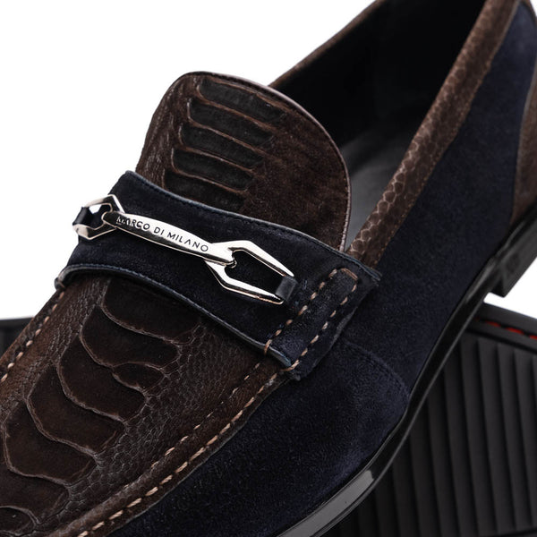 Marco Di Milano Hugo Ostrich Brown/Navy Sueded Bit Loafers
