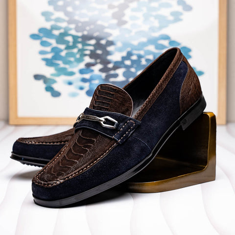 Marco Di Milano Hugo Ostrich Brown/Navy Sueded Bit Loafers