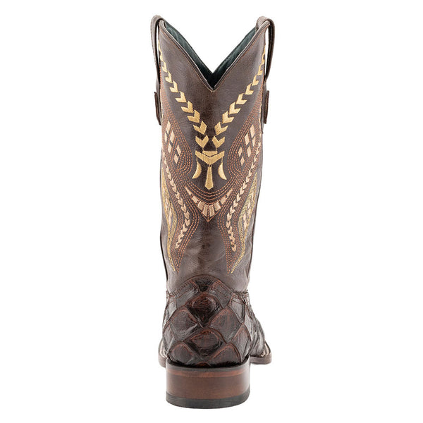 Ferrini Bronco Chocolate Pirarucu Print Square Toe Leather Cowboy Boots