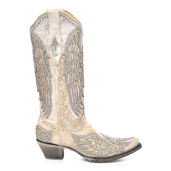 Corral Women's Wing & Cross Studded White Glitter Boots