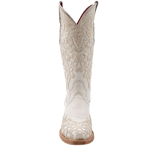 Ferrini Starlight White Full Grain Leather Snipped Toe Wedding Boots