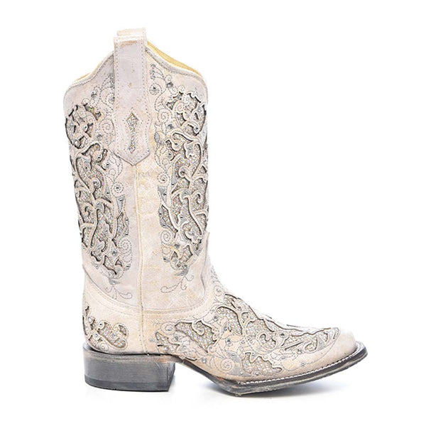 Corral Women’s Eliza White Glitter Inlay & Crystals Boots