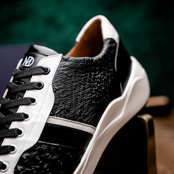 Marco Di Milano LYON II Ostrich and Calfskin Black/White Sneakers