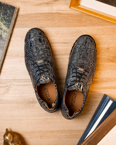 Marco Di Milano Vulcan Grey Alligator Derby Shoes