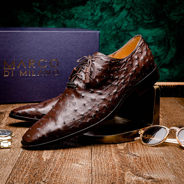 Marco Di Milano Criss Oxford Brown Ostrich Shoes