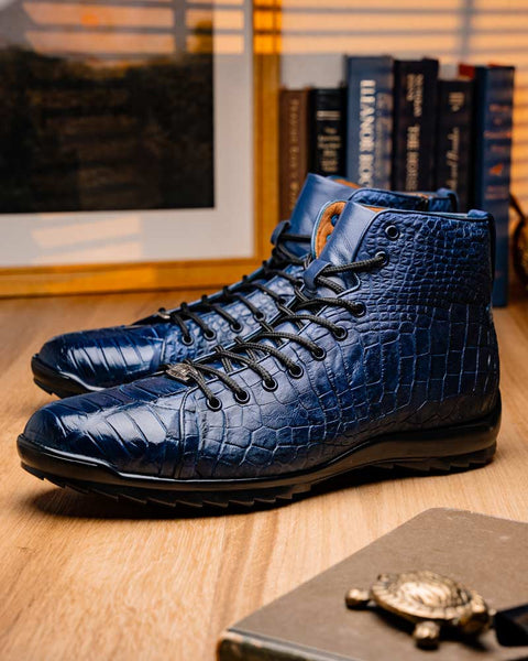 Marco Di Milano Hermond Navy Alligator Derby Shoes