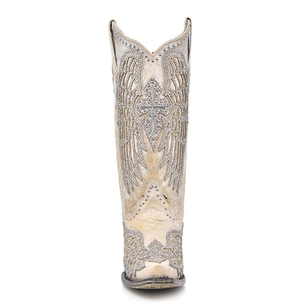 Corral Women's Wing & Cross Studded White Glitter Boots