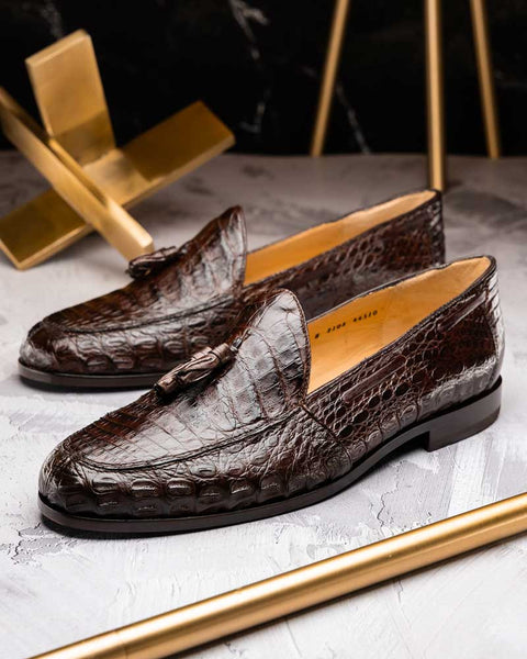 Marco Di Milano Bianchi Brown Genuine Caiman Tassel Loafers