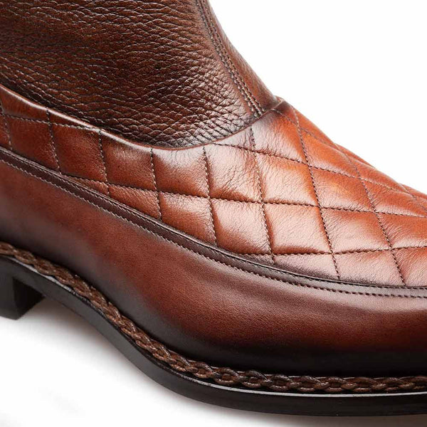 Mezlan Musico Dark Cognac/Chocolate Calfskin with Contrast-Braided Sole Dress Zip Boots