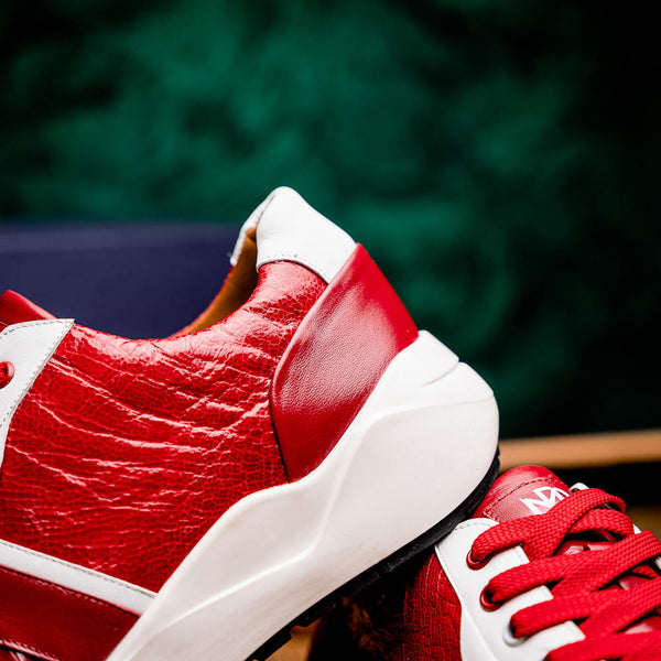 Marco Di Milano LYON Two-Tone Red/White Ostrich and Calfskin Fashion Sneaker