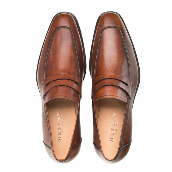 Mezlan Cognac Burnished Calfskin Penny Loafer