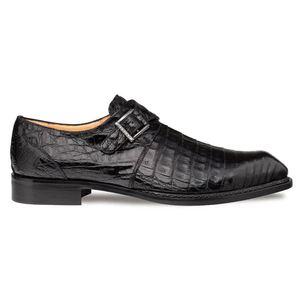 Mezlan Gigolo Black Crocodile Single Monk-Strap Loafers