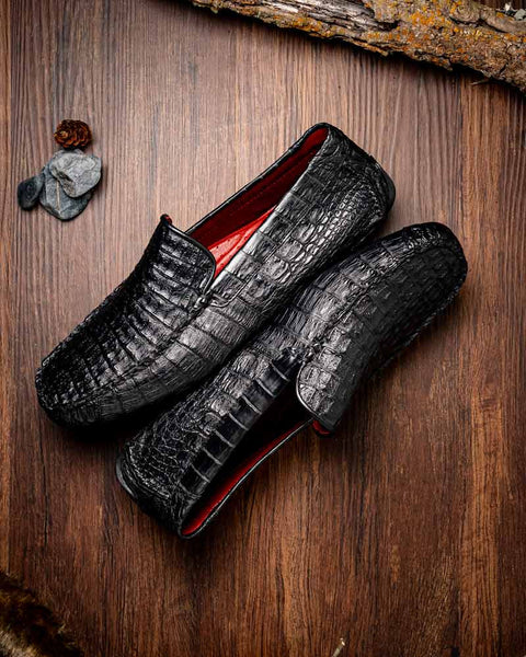 Marco Di Milano Remo Black Caiman Driving Slip-On Loafers