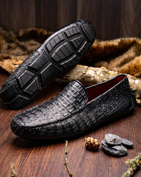 Marco Di Milano Remo Black Caiman Driving Slip-On Loafers