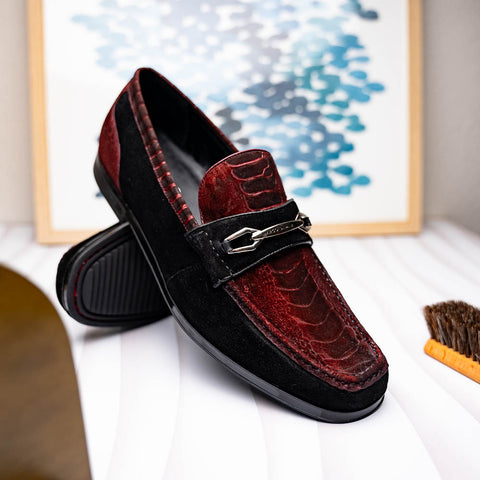 Marco Di Milano Hugo Ostrich Black/Wine Sueded Bit Loafers