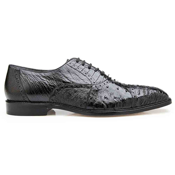 Belvedere Onesto Black Crocodile & Ostrich Men's Oxford