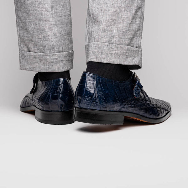 Marco Di Milano ROVIGO Caiman Navy Dress Monk Strap Shoes