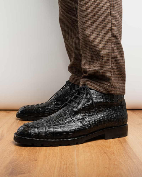 Marco Di Milano Martinelli Genuine Caiman Black Lace-Up Chukka Boots