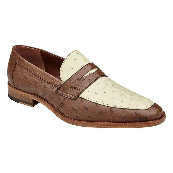 Belvedere Espada Men's Ostrich Split-Toe Penny Tabac/ Bone Loafers