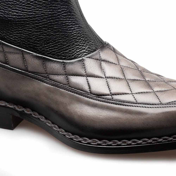 Mezlan Musico Dark Grey/Black Calfskin with Contrast-Braided Sole Dress Zip Boots