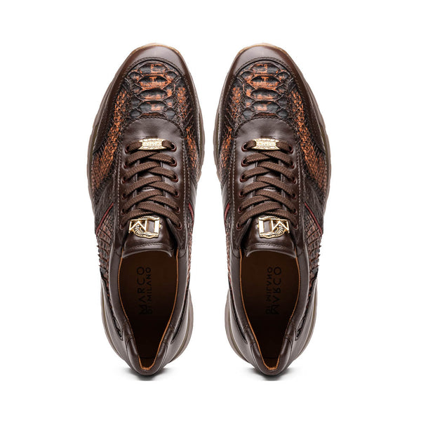 Marco Di Milano BRESCIA Washed Cognac Hand-Painted Python & Calfskin Sneakers