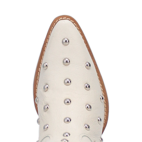 Dingo's Broadway Bunny White Studded Snip Toe Leather Boots