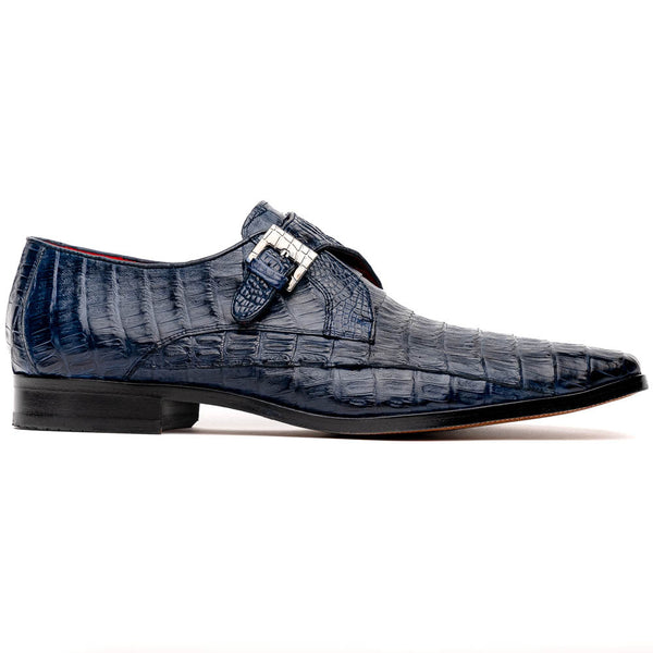 Marco Di Milano ROVIGO Caiman Navy Dress Monk Strap Shoes