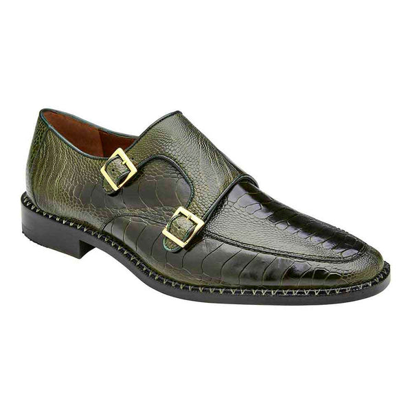 Belvedere Valiente Men's Double Monk-Strap Forest Genuine Ostrich Loafers