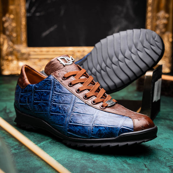 Marco Di Milano SAULO Alligator/Ostrich Bluejean Fashion Sneakers