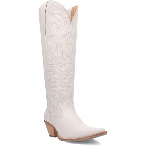 Dingo Raisin Kane White Embossed Zipper and Snip Toe Leather Boots