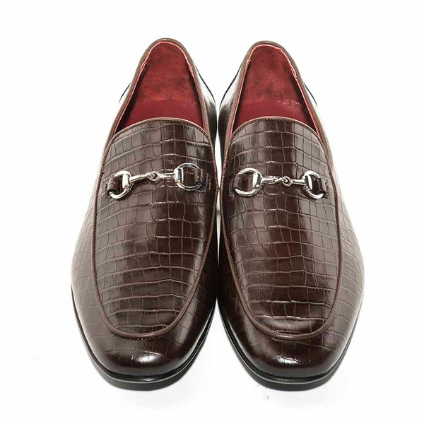 SIGOTTO UOMO Crocodile Print Brown Leather Loafer