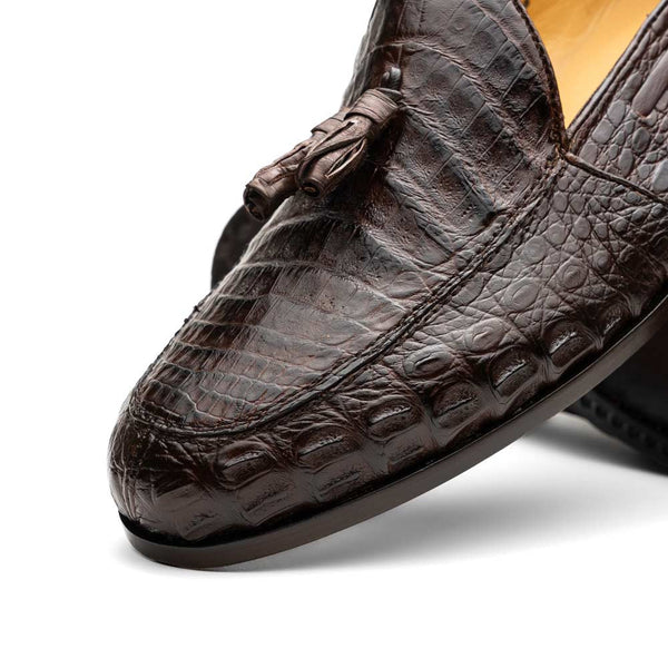 Marco Di Milano Bianchi Brown Genuine Caiman Tassel Loafers