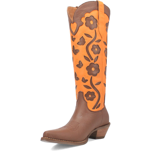 Dingo's Goodness Gracious Brown and Orange Leather Almond Toe Boots